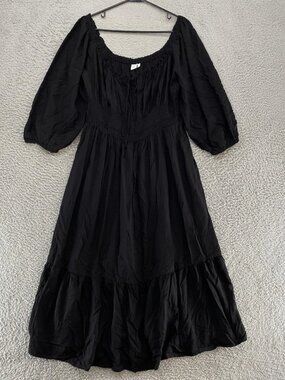 Gap Women's Black Puff-Sleeve Midi Dress